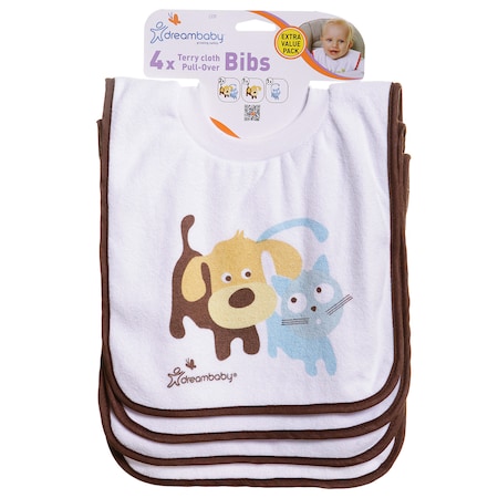 Dreambaby Terry Cloth Pullover Bibs, Cute Pets, PK4 L539